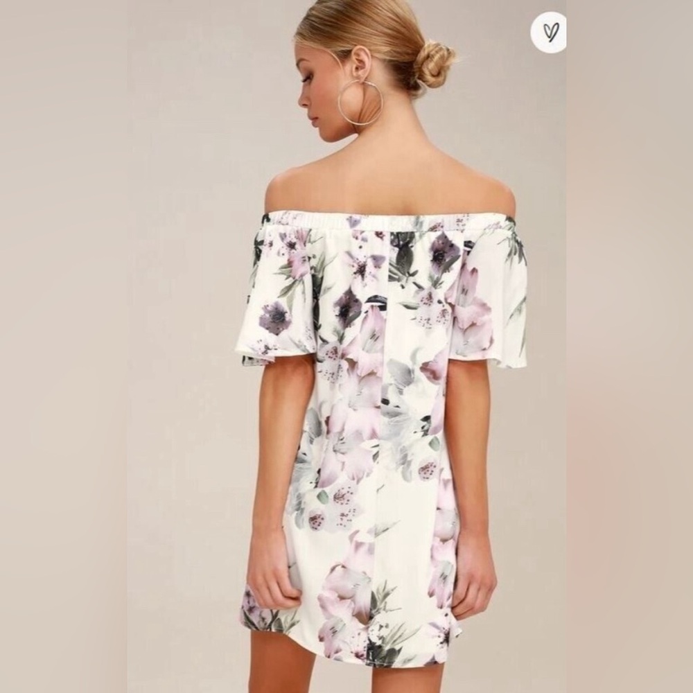NWT Lulus Dream of You Off the Shoulder White Ivory Floral Mini Dress - Picture 2 of 6
